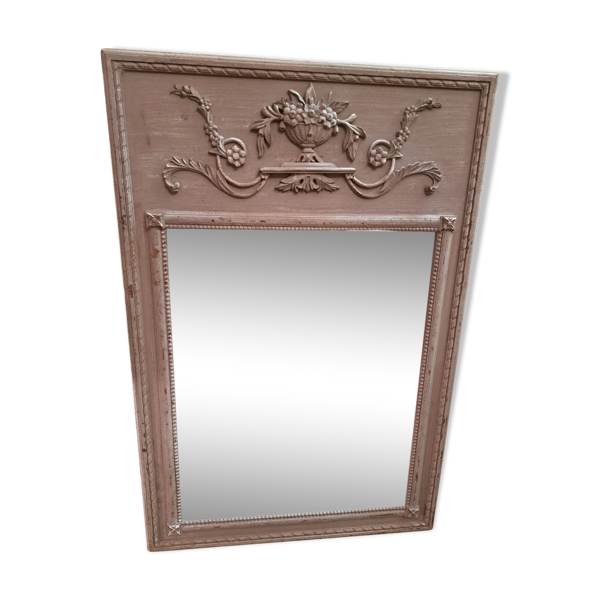 Miroir trumeau style Louis XVI en bois patiné