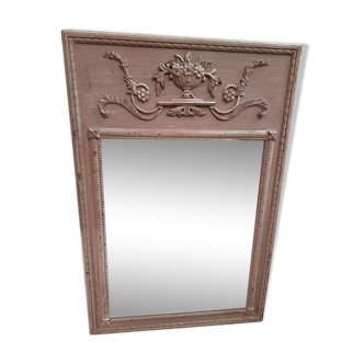 Louis XVI style overmantel mirror in patinated wood