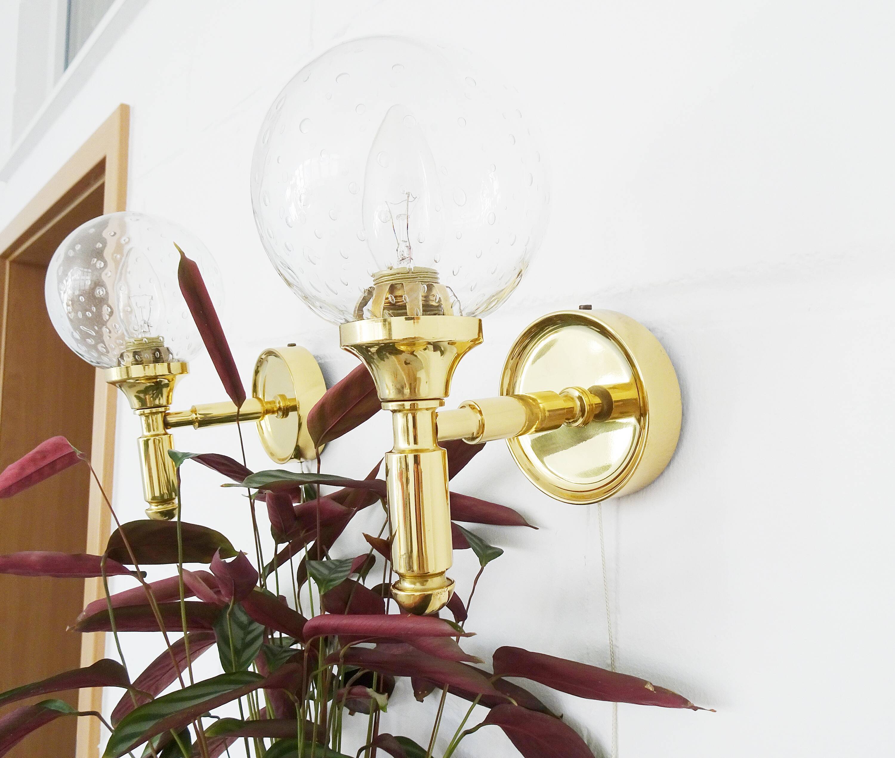 Wila wall lights set 1970s, wall lamps gold glass, indirect lighting