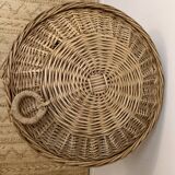 Antique round wicker basket with lid