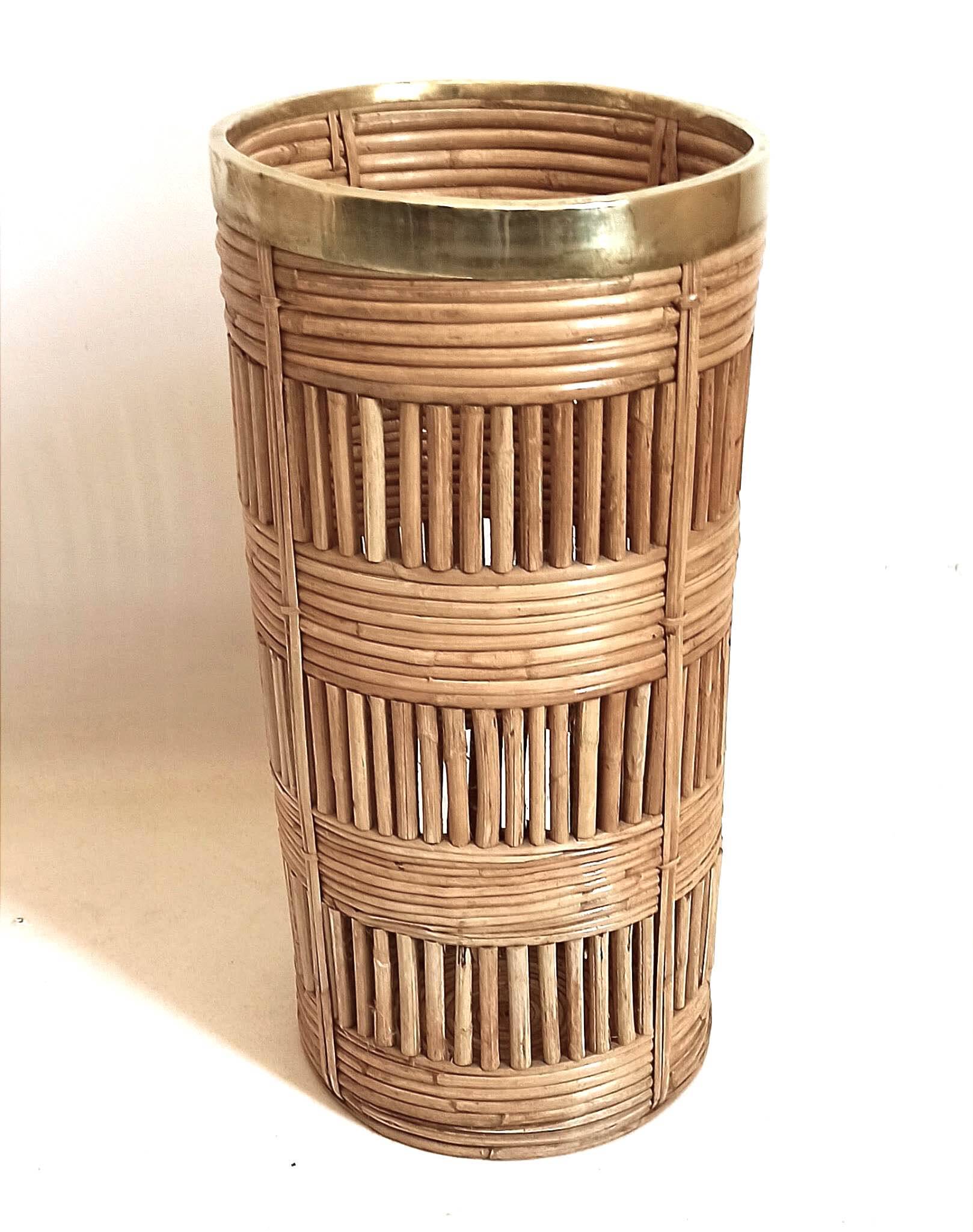 Umbrella stand Gabriella Crespi 1970s Bamboo Brass Height 51 cm