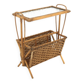 Scandinavian rattan magazine rack, Sweden, 1950