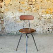 Vintage industrial metal and wood stool with adjustable swivel seat, 1960's