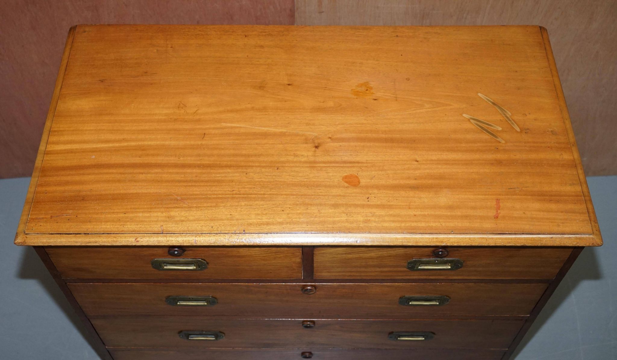 Victorian military commode in patinated walnut.