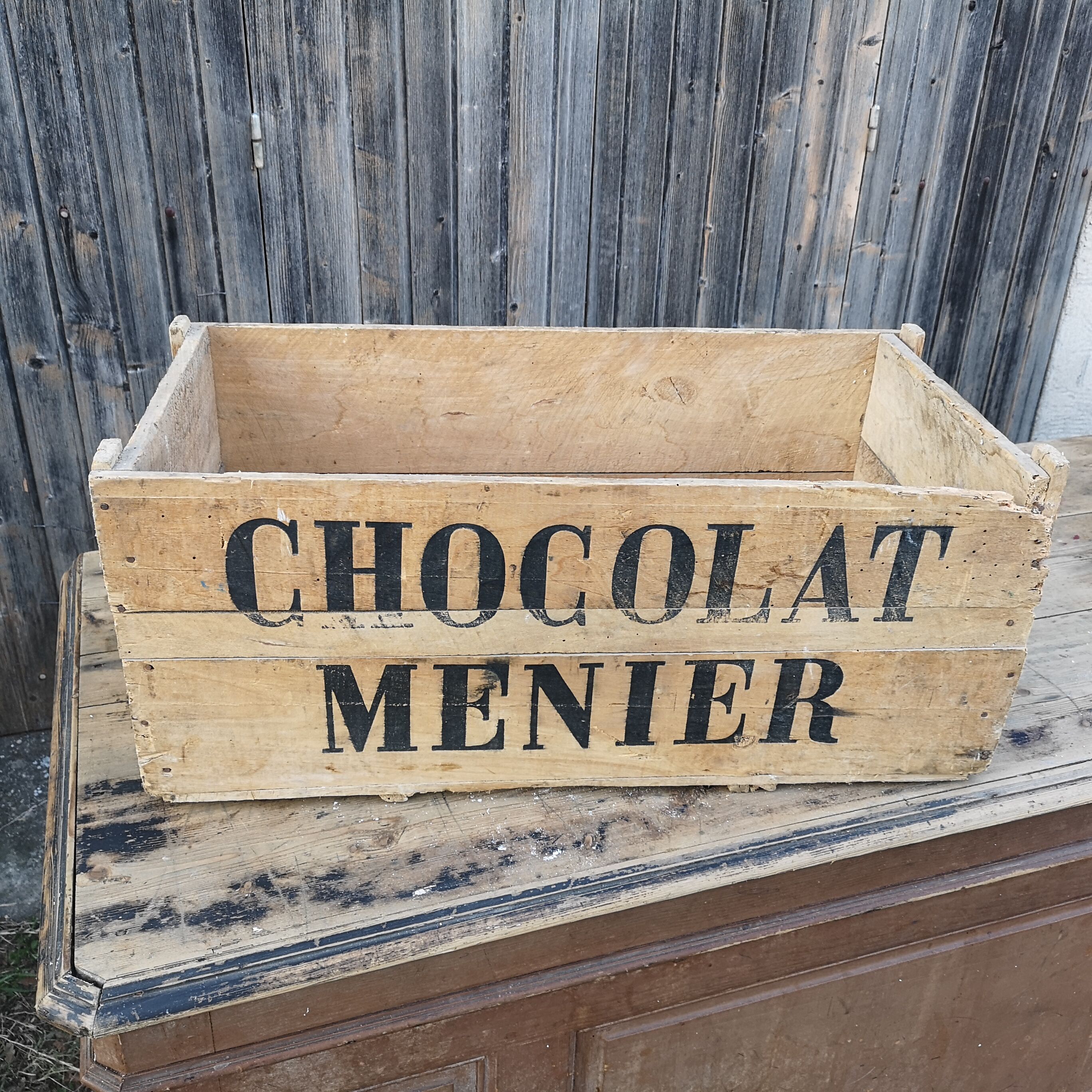 Old transport crate Chocolat Meunier