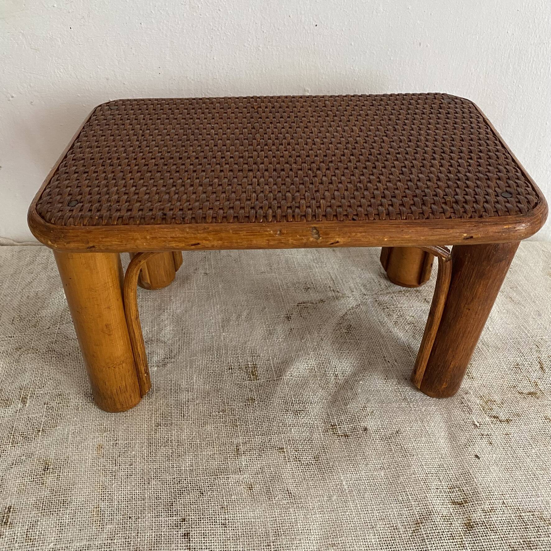 Vintage low rattan stool