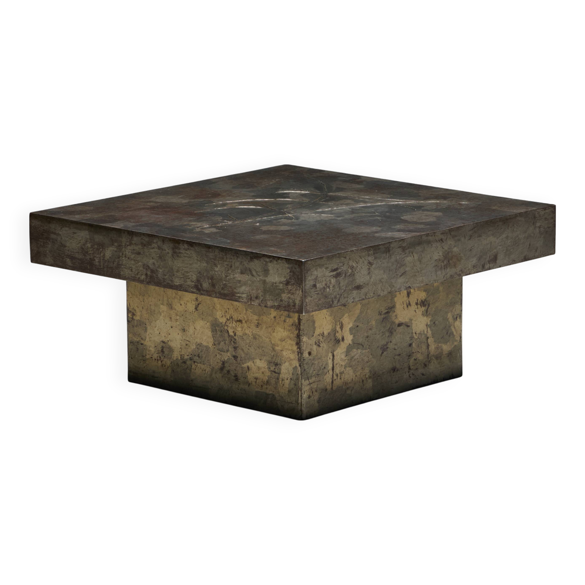 Brutalist Steel Coffee Table, France, 1970s