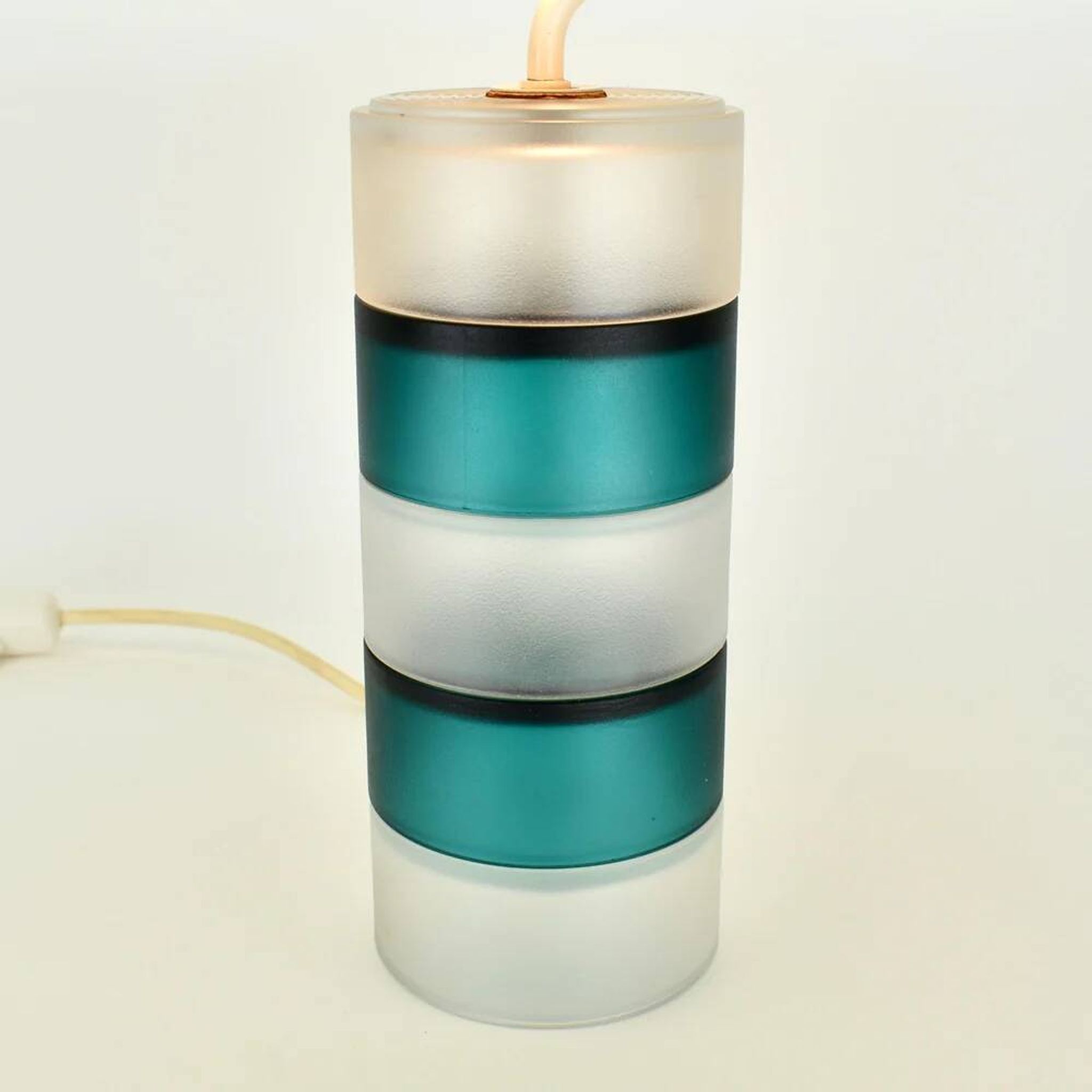 Lampe de table scandinave vintage moderniste bleu sarcelle et verre clair