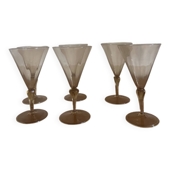 6 Art Deco Murano glass water glasses by Venini by Vittorio Zecchin