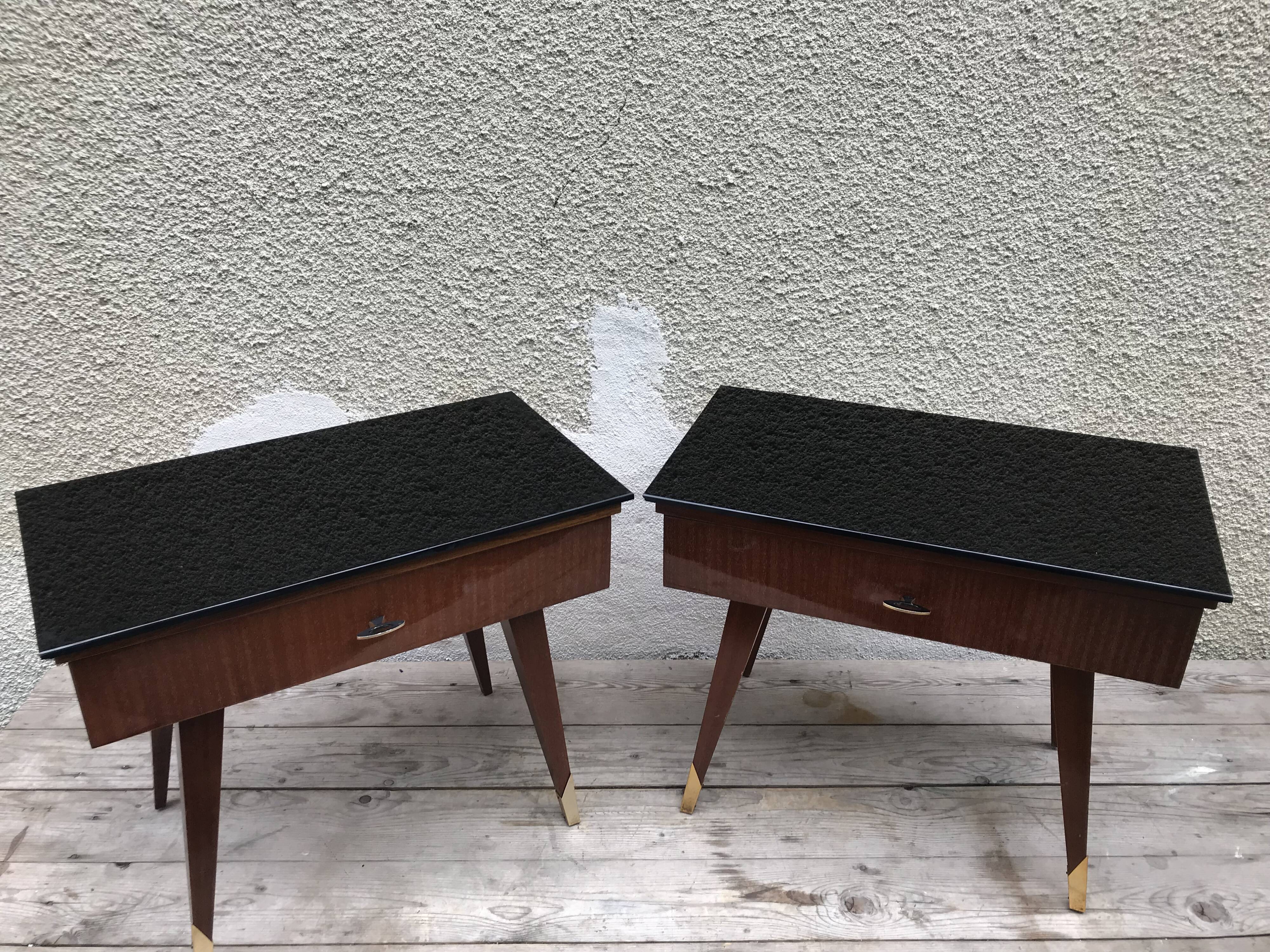 Tables de chevet scandinaves pieds compas années 70