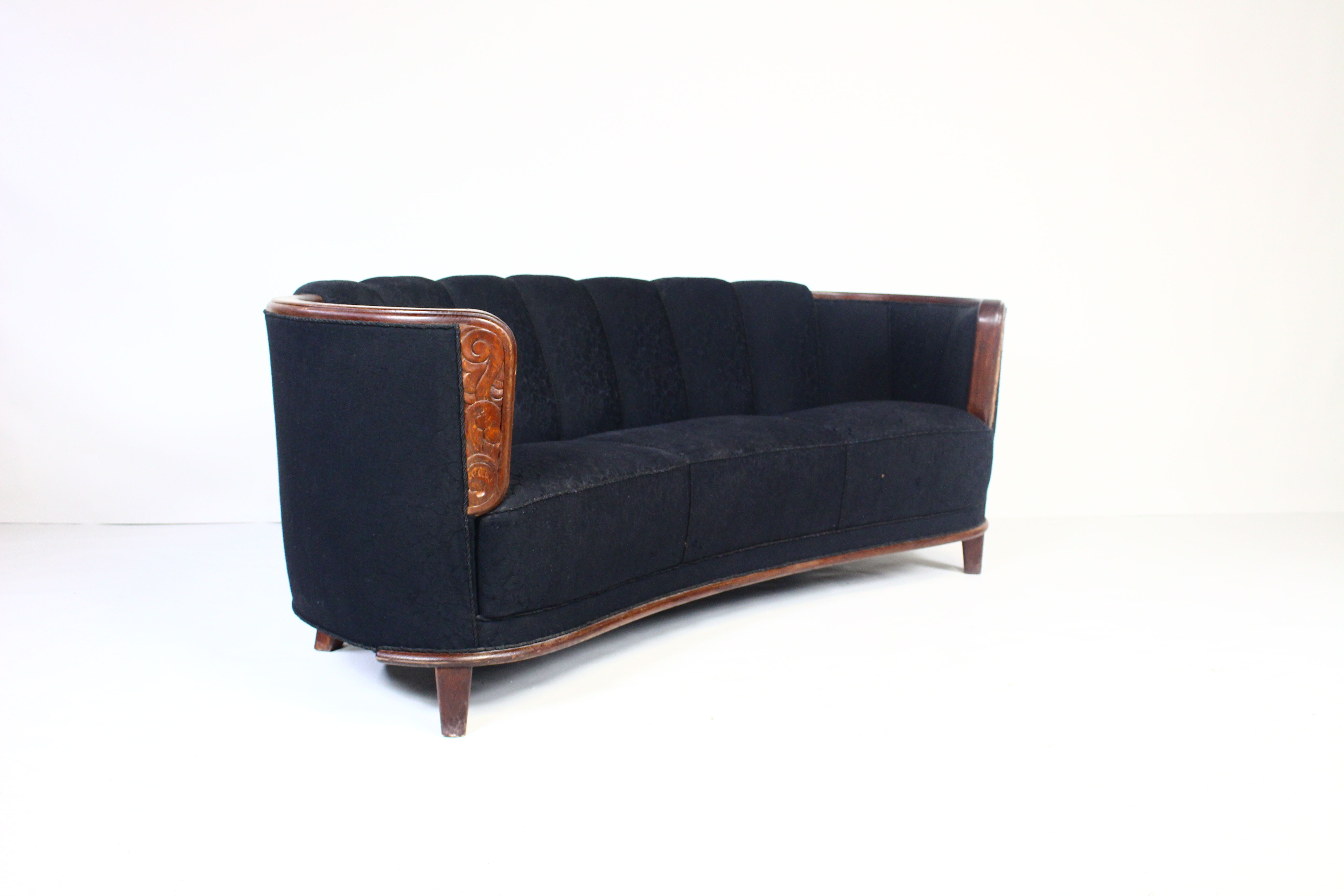 1930s Art Deco Curved Banana Sofa