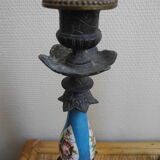 pair old candlesticks tin porcelain old french candlesticks