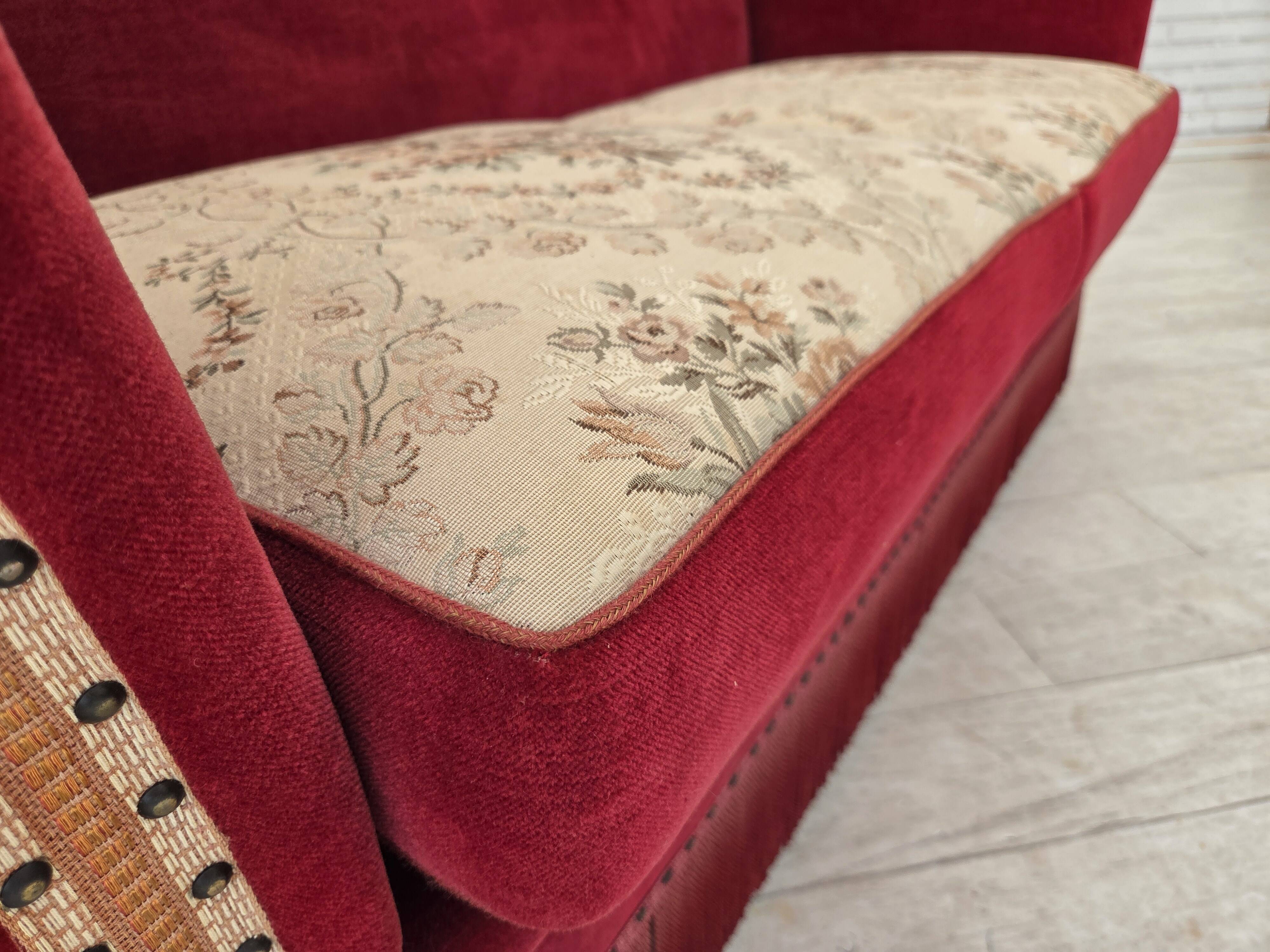 1970s, Danish 2-seater drop arm sofa, furniture velour.