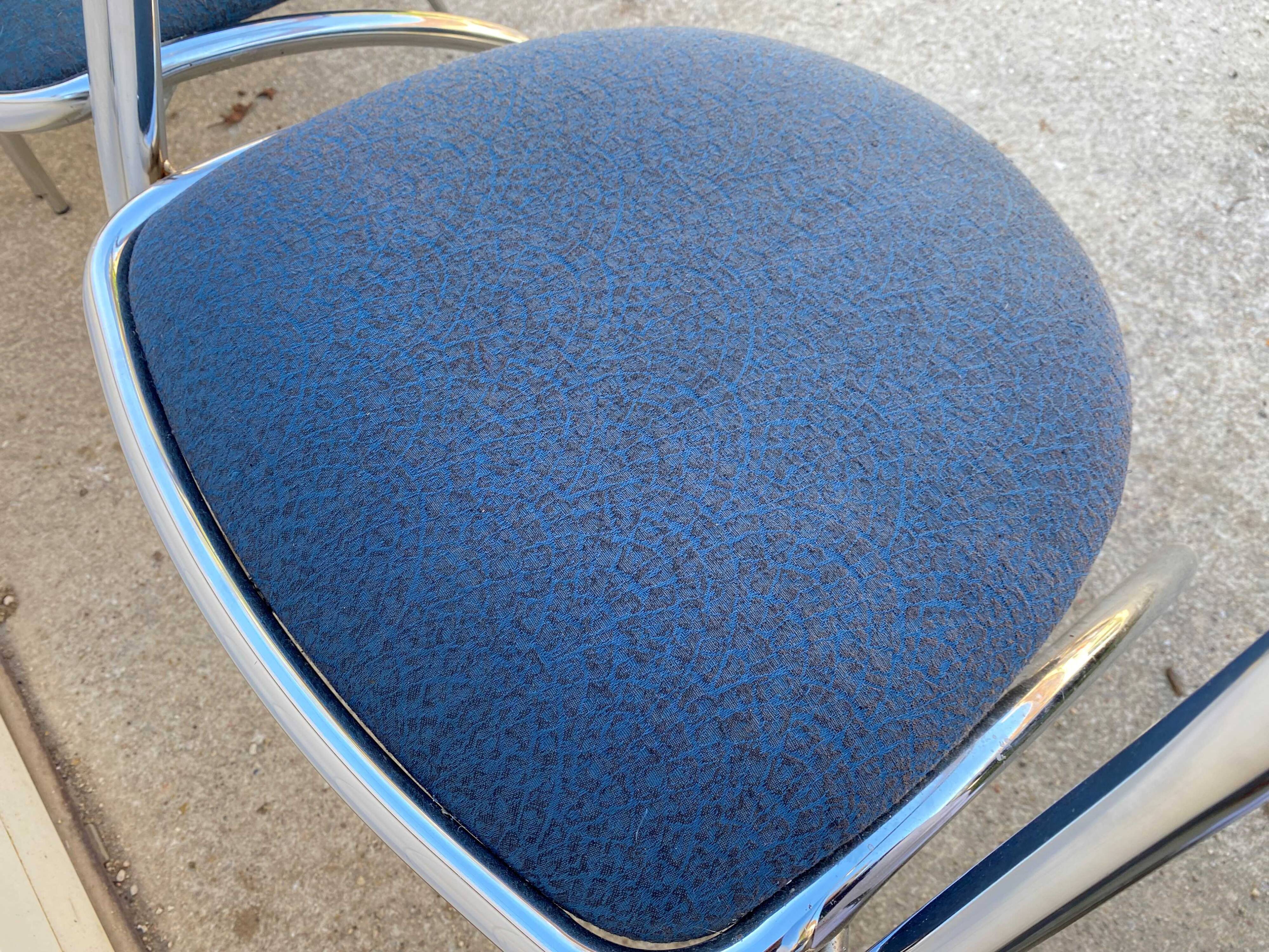 Set of 4 chairs with armrest Effezeta chrome blue fabric and wood an2000