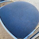 Set of 4 chairs with armrest Effezeta chrome blue fabric and wood an2000