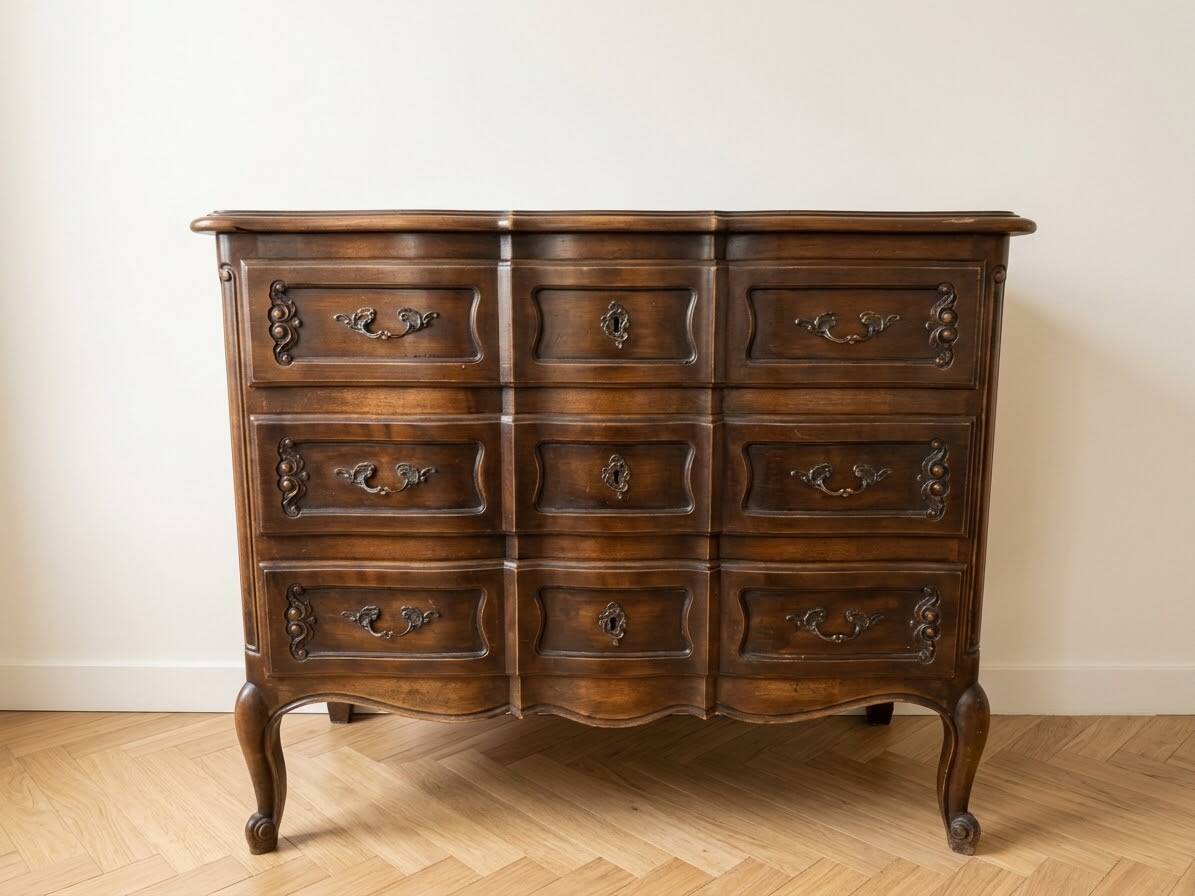 Louis XV arbalète style commode with 3 wooden drawers