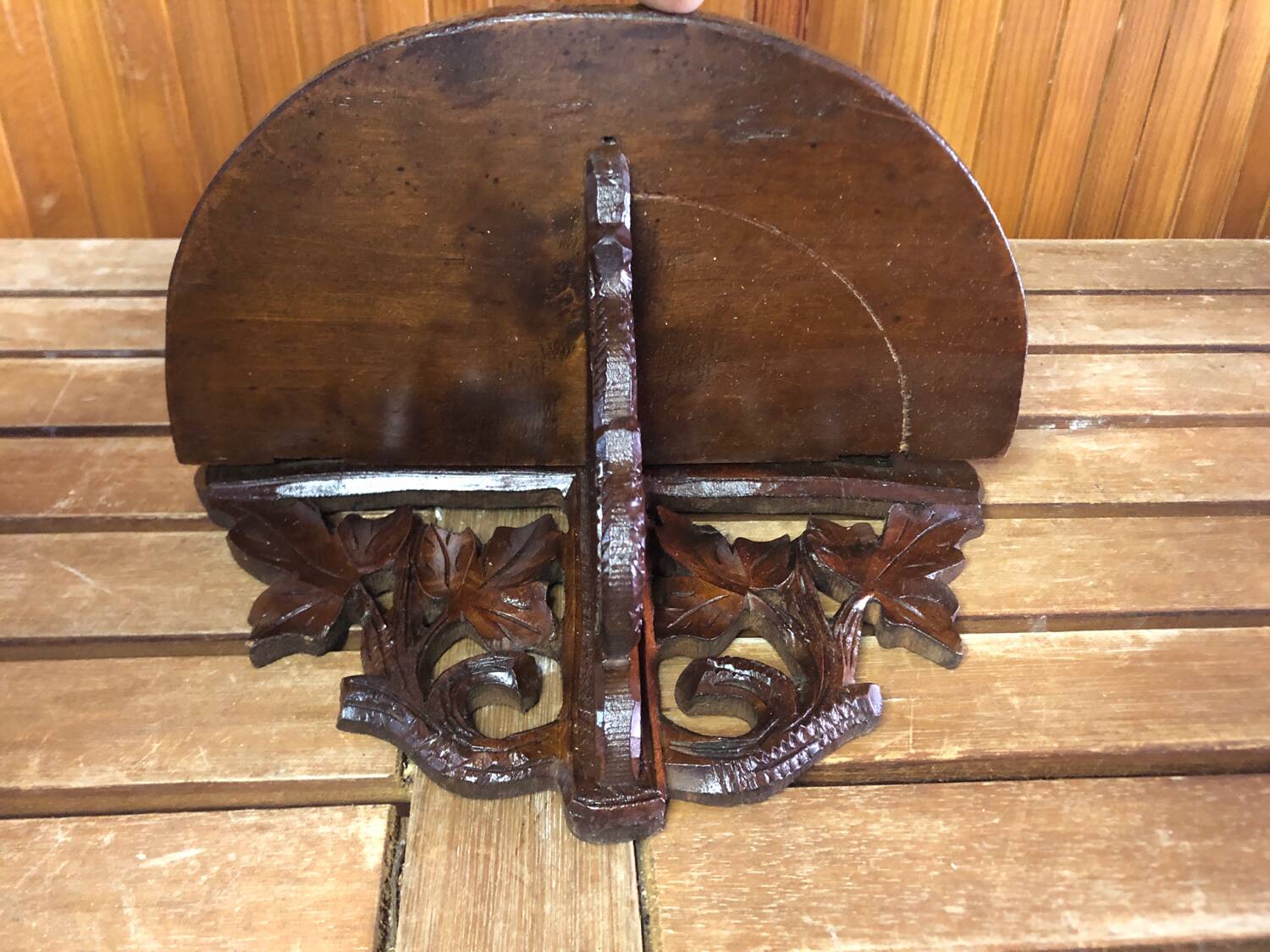 Carved wood wall shelf vintage vine leaves decor #a465