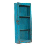 Vitrine murale haute vintage bleu vieux teck patine et piece d'origine inde