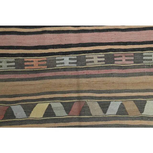 1970s Vintage Turkish Oushak Handmade Wool Cotton Brown Kilim Rug 148x174