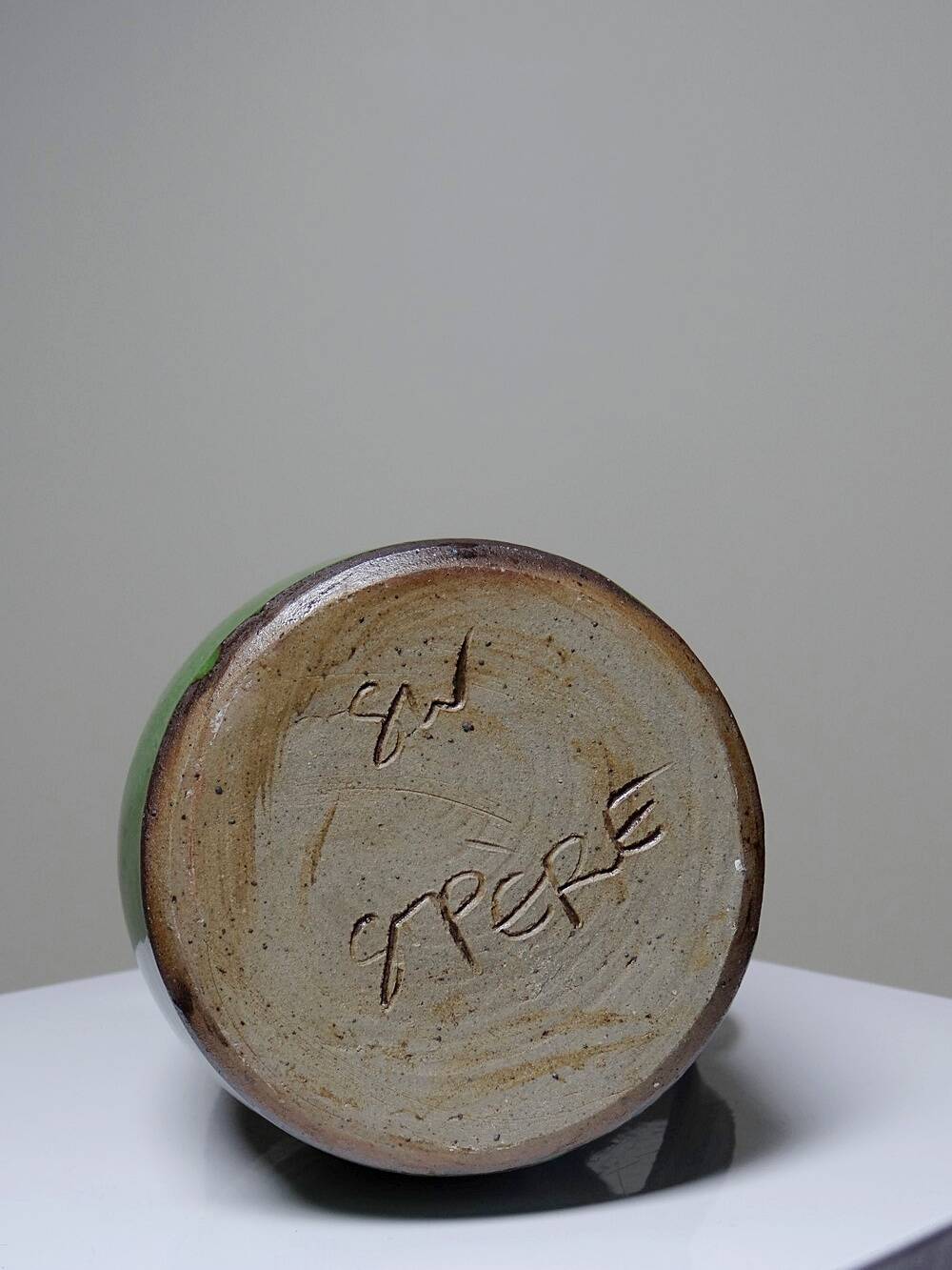 Small green pitcher enameled stoneware Sylvie Wlotkowski craftsmanship from Burgundy