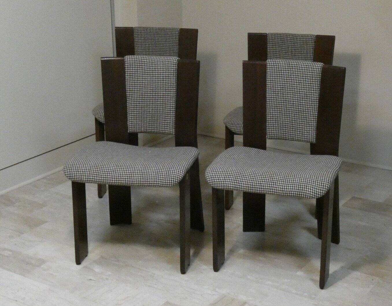 Wood and tweed chairs by Acerbis International, Italy, 1980s, set of 4.