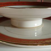 Lot assiette et plat en porcelaine de Limoges avec liseré orange et or
