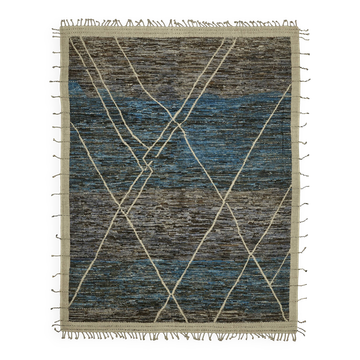 Tapis en laine bleu contemporain turc fait à la main de 280 cm x 363 cm