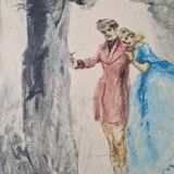 Georges Villa (1883-1965) - Colour lithograph - Gallant scene