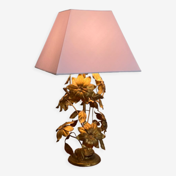 Vintage lamp 70's flowers golden metal