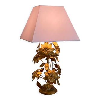 Vintage lamp 70's flowers golden metal