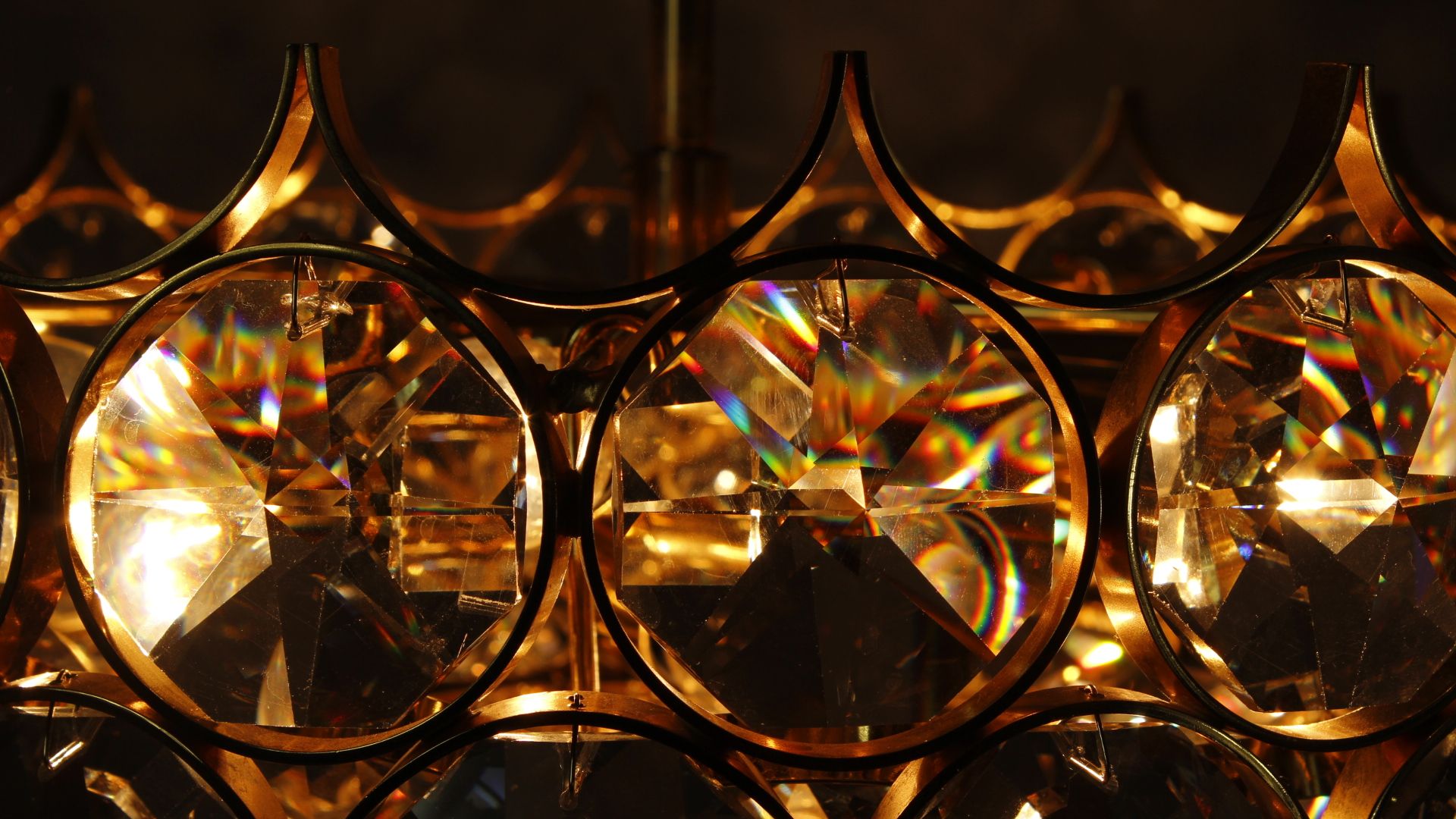 1970s Palwa Chandelier, gold plate and faceted crystals