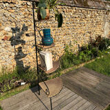 Vintage 1960-70 rattan and iron corner shelf