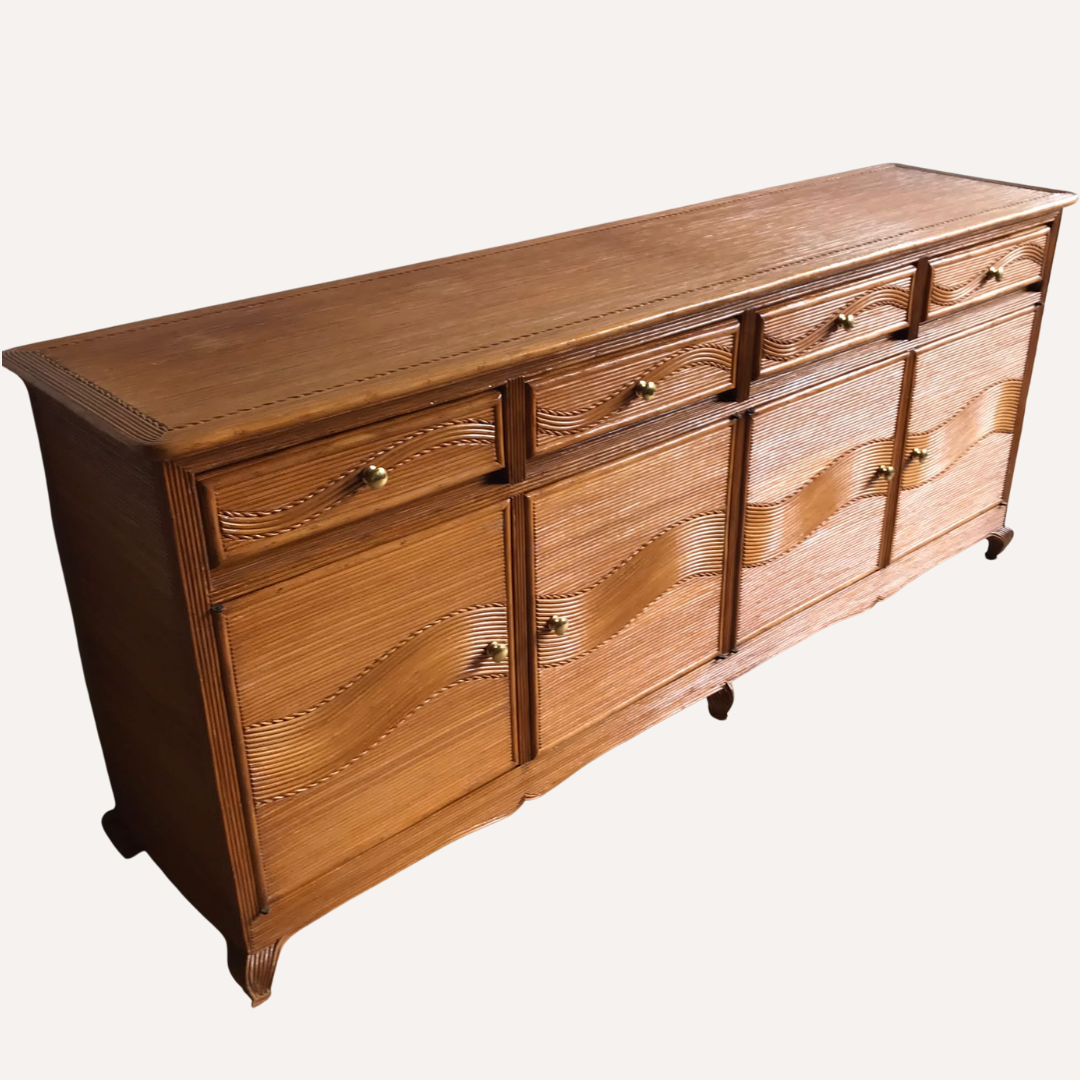 Pencil or split reed rattan wicker side board cabinet, Vivai del Sud