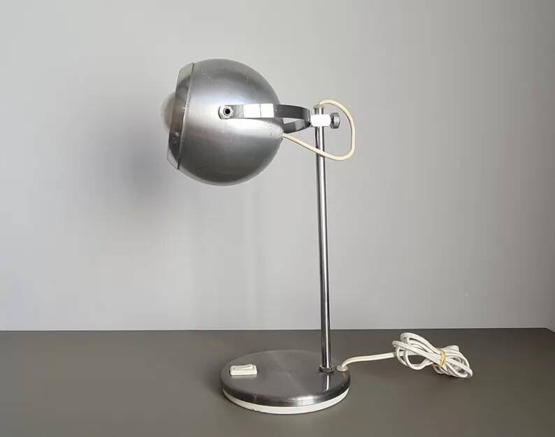 Mid Century Eyeball Desk Lamp, Space Age Table Light, brushed chrome