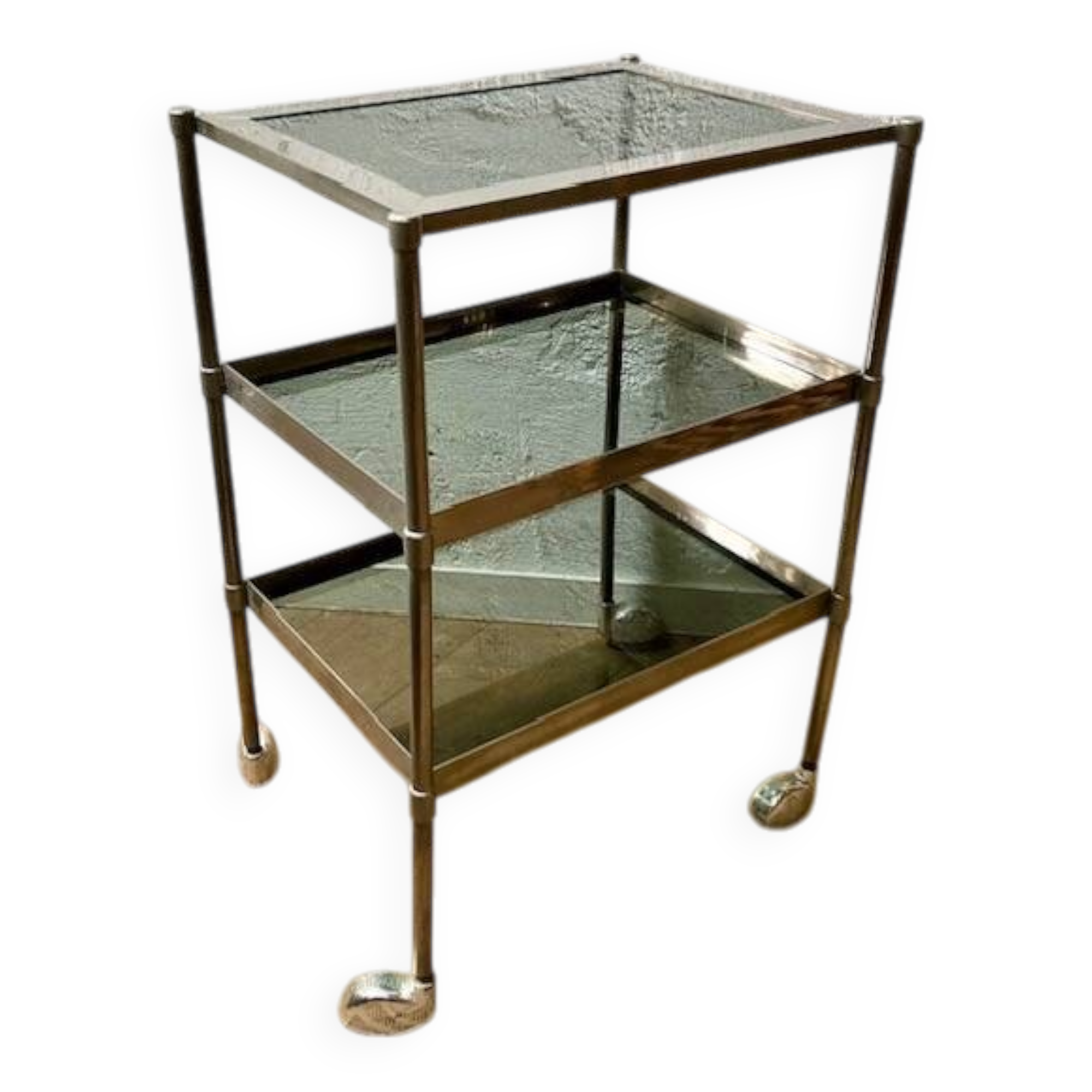 Glass and metal rolling table / serving trolley
