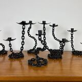 7 wrought iron candle holders in brutalist chain style