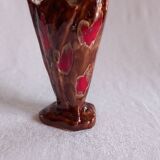 Ceramic vase, brown background, decorated with stylized tulips