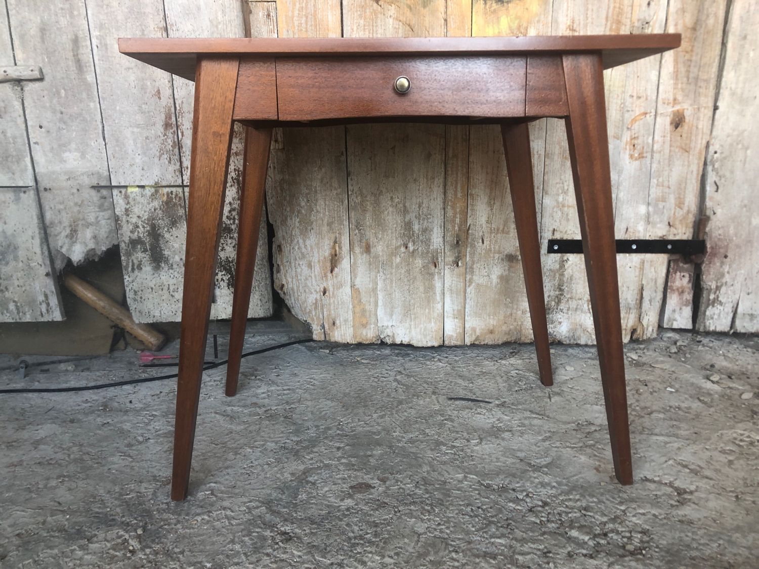 Old scandinavian wooden desk compass feet + drawer 70s vintage