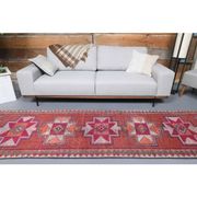 Vintage Turkish Oushak Handmade Wool Cotton Red Runner 87x336