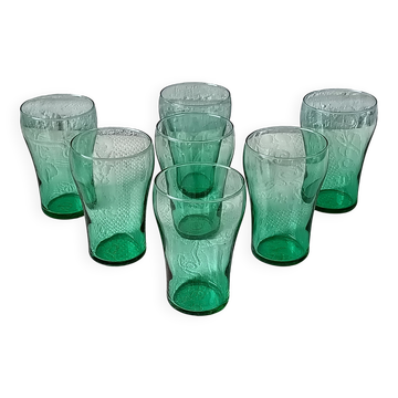 7 verres 20 cl Rétro verre vert émeraude France, verres vintage 1970