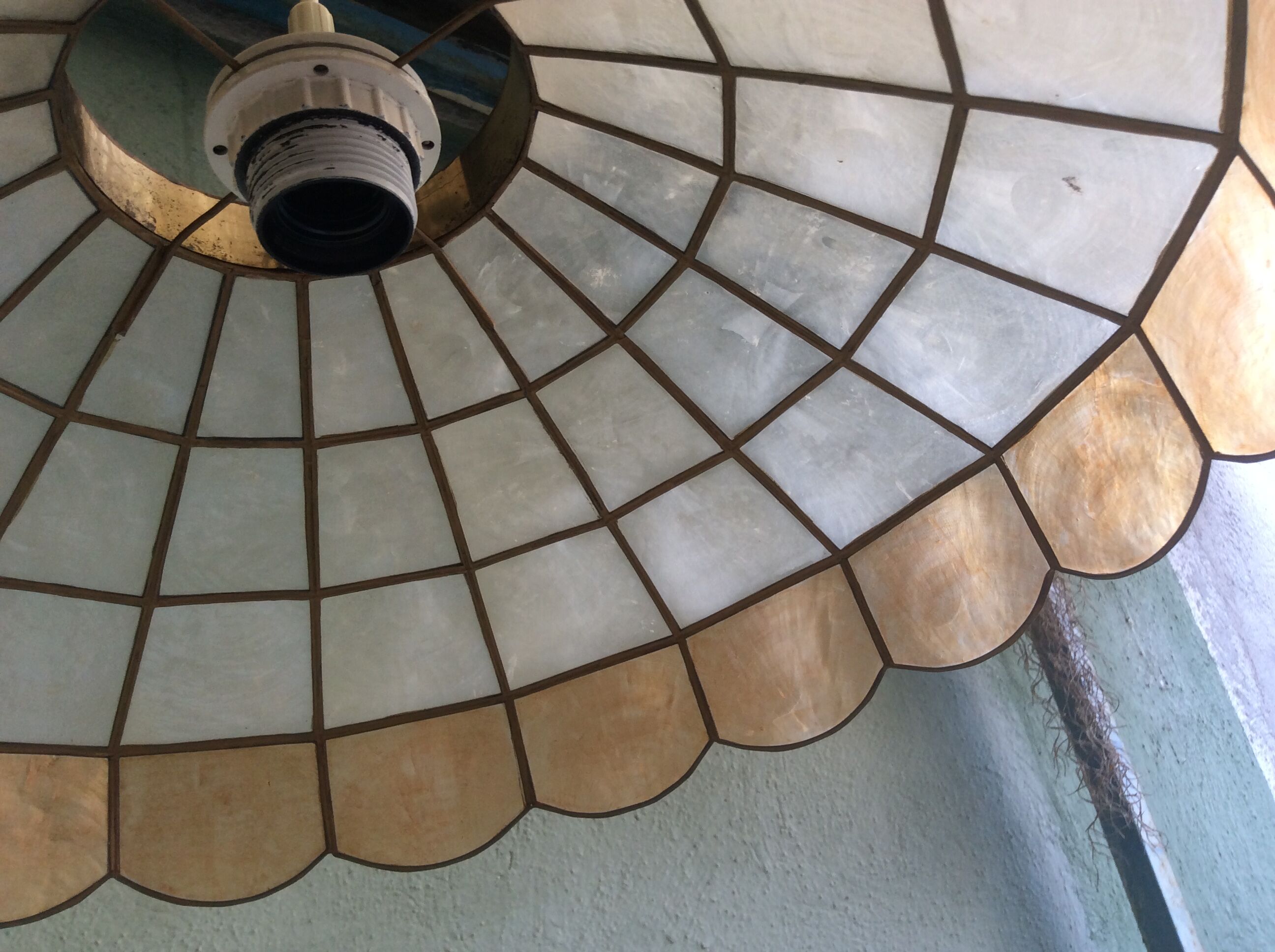 70s mother-of-pearl and brass pendant light