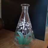 Vintage carafe screen-printed with lily of the valley flower pattern