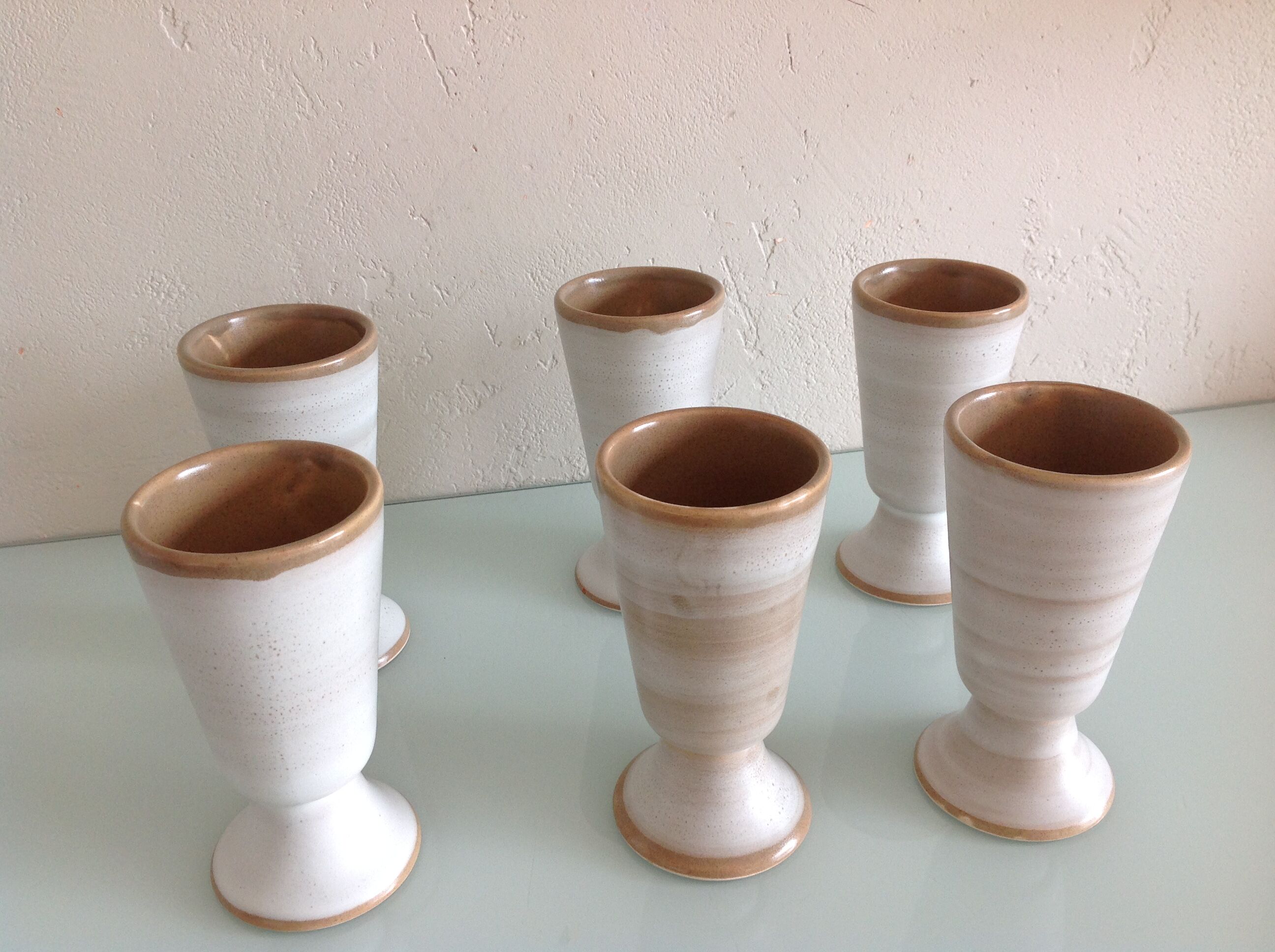 Suite of six mazagrans in grey-beige / vintage ceramic 70s-80s