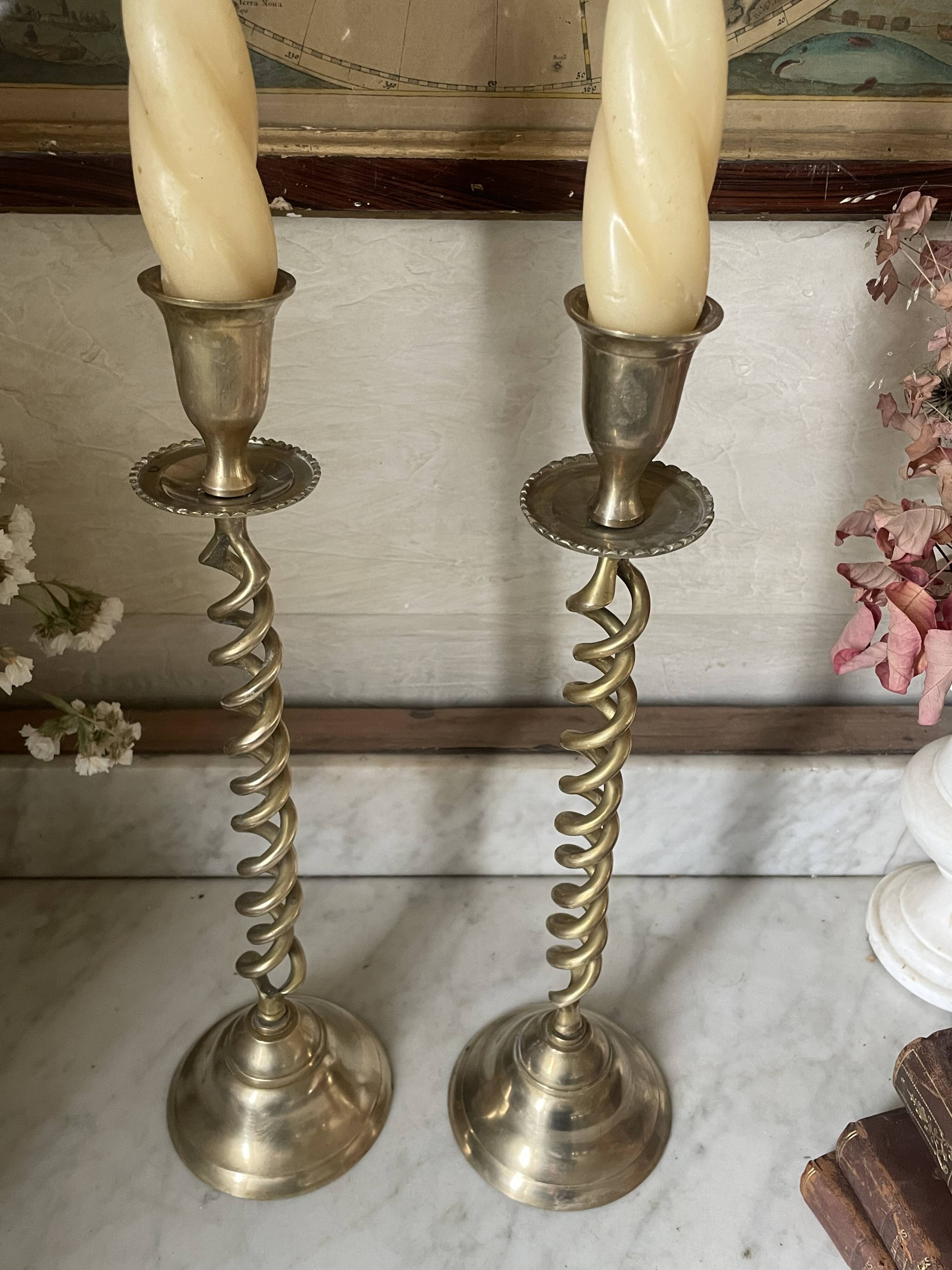 Pair of twisted brass candlesticks 37cm