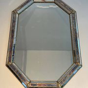 Miroir Octogonal à Facettes et Guirlandes de Laiton — Travail Français, Ver