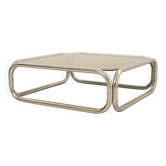 70s "Space Age" square metal coffee table with smoked top