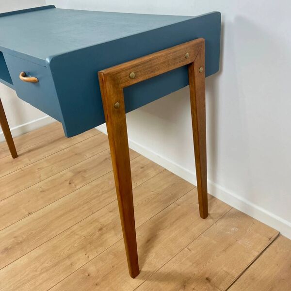 Bureau vintage moderniste bleu pétrole, 1950/60