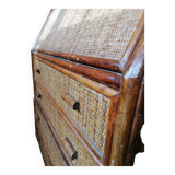 Rattan and wicker secretary chest of drawers
