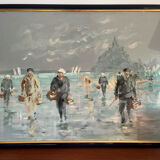 Oil on panel, Fishermen in the bay of Mont Saint Michel
