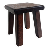 Vintage Rustic French Oak Stool in Pierre Chapo Style, Early 20th-C